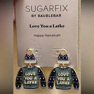 BAUBLEBAR Hanukkah Chanukah Jewish ‘Love You A Latke’ Ugly Sweater Earrings NWT